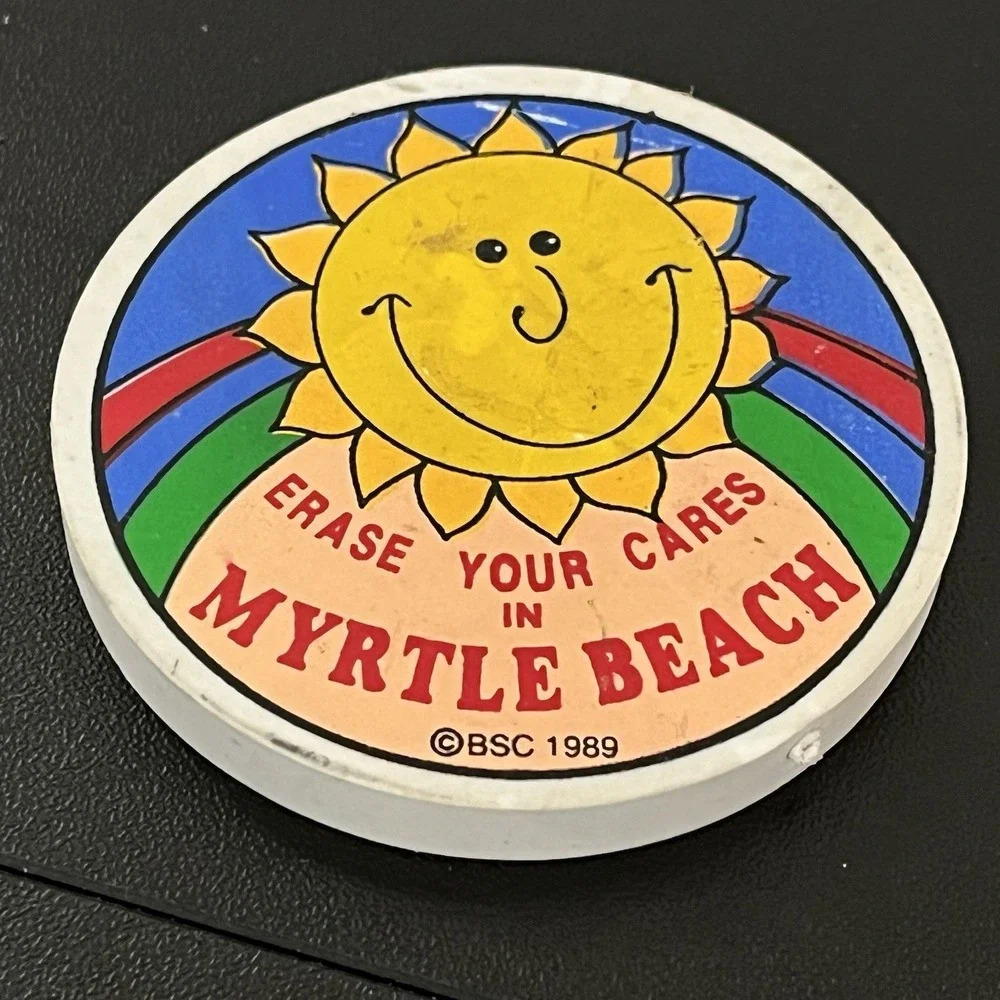 1989 Myrtle Beach ERASER Vintage Souvenir Collectible Erase Your Cares Sun 2